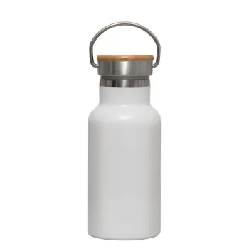 BLANK, Metallic thermos (Stainless steel) White with wooden lid (bamboo), double-walled, 350ml