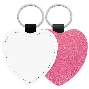 BLANK, Μπρελόκ PU δερμάτινο glitter καρδιά ΡΟΖ