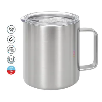 BLANK, Double-walled stainless steel mug 300ml with temperature-retaining lid