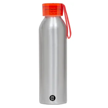 BLANK, Aluminum Sports Bottle 650ml – Silver with Red Cap and Silicone Strap