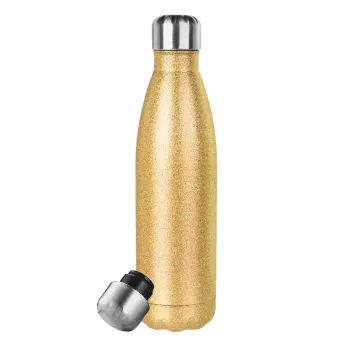 BLANK, Glitter gold stainless steel thermos bottle, double-walled, 500ml
