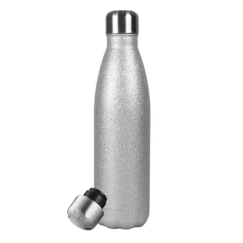 BLANK, Metallic Glitter Silver Thermos Flask (Stainless steel), double-walled, 500ml