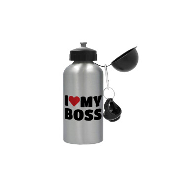 I LOVE MY BOSS, Metallic water jug, Silver, aluminum 500ml