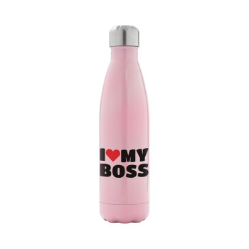 I LOVE MY BOSS, Metal mug thermos Pink Iridiscent (Stainless steel), double wall, 500ml