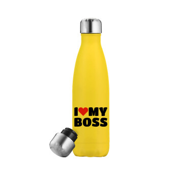 I LOVE MY BOSS, Yellow Stainless Steel Metallic Thermos, double-walled, 500ml