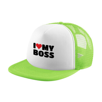 I LOVE MY BOSS, Καπέλο Soft Trucker με Δίχτυ Πράσινο/Λευκό