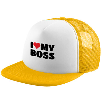 I LOVE MY BOSS, Καπέλο Ενηλίκων Soft Trucker με Δίχτυ Κίτρινο/White (POLYESTER, ΕΝΗΛΙΚΩΝ, UNISEX, ONE SIZE)