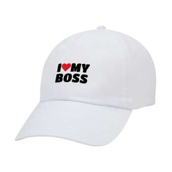 I LOVE MY BOSS, Καπέλο ενηλίκων Jockey Λευκό (snapback, 5-φύλλο, unisex)