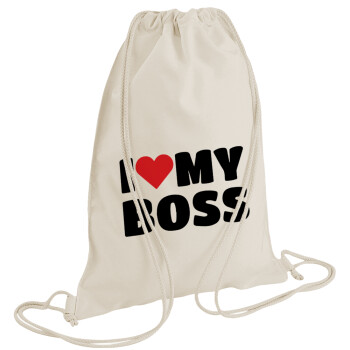 I LOVE MY BOSS, Τσάντα πλάτης πουγκί GYMBAG natural (28x40cm)