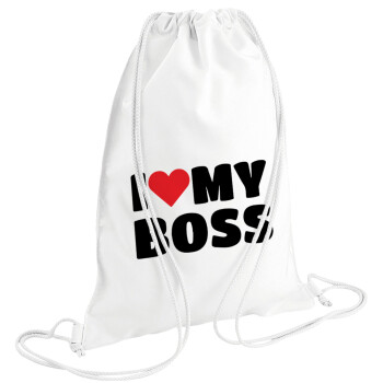I LOVE MY BOSS, Τσάντα πλάτης πουγκί GYMBAG λευκή (28x40cm)