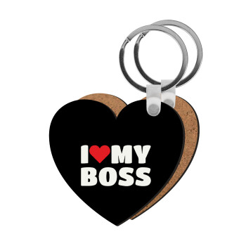 I LOVE MY BOSS, Μπρελόκ Ξύλινο καρδιά MDF
