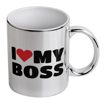 I LOVE MY BOSS, Κούπα κεραμική, ασημένια καθρέπτης, 330ml