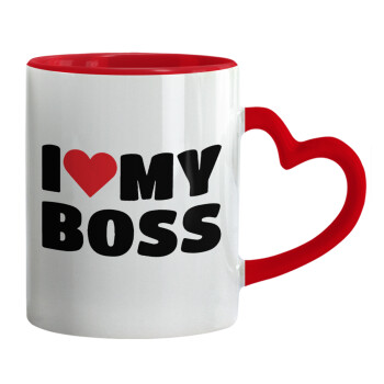 I LOVE MY BOSS, Mug heart red handle, ceramic, 330ml