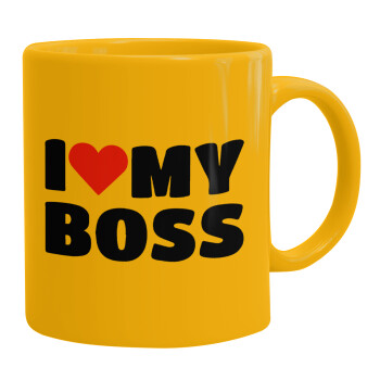 I LOVE MY BOSS, Ceramic coffee mug yellow, 330ml (1pcs)