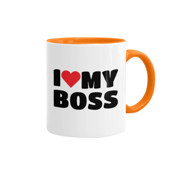 I LOVE MY BOSS, Mug colored orange, ceramic, 330ml