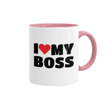 I LOVE MY BOSS, Mug colored pink, ceramic, 330ml