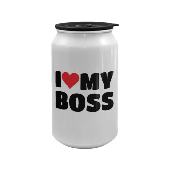 I LOVE MY BOSS, Κούπα ταξιδιού μεταλλική με καπάκι (tin-can) 500ml