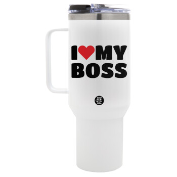 I LOVE MY BOSS, Mega Tumbler με καπάκι, διπλού τοιχώματος (θερμό) 1,2L