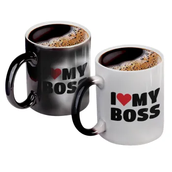 I LOVE MY BOSS, Color changing magic Mug, ceramic, 330ml when adding hot liquid inside, the black colour desappears (1 pcs)