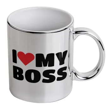 I LOVE MY BOSS, Κούπα κεραμική, ασημένια καθρέπτης, 330ml