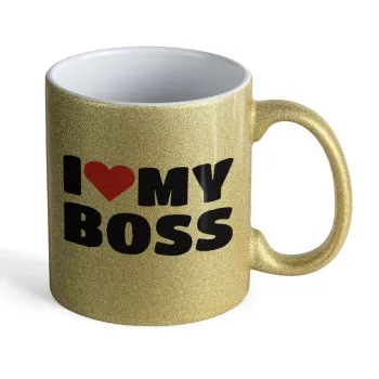 I LOVE MY BOSS, Κούπα Χρυσή Glitter που γυαλίζει, κεραμική, 330ml