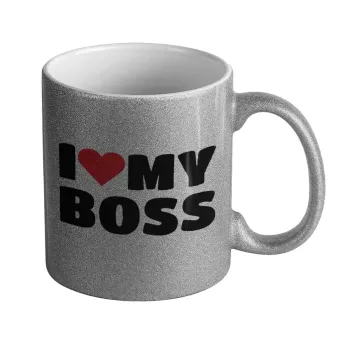I LOVE MY BOSS, Κούπα Ασημένια Glitter που γυαλίζει, κεραμική, 330ml