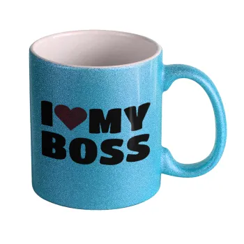 I LOVE MY BOSS, Κούπα Σιέλ Glitter που γυαλίζει, κεραμική, 330ml