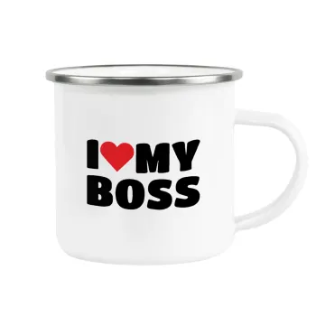 I LOVE MY BOSS, Metallic enamel cup white 360ml