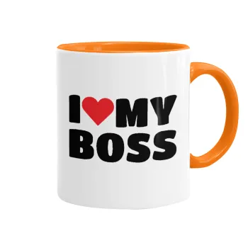 I LOVE MY BOSS, Mug colored orange, ceramic, 330ml