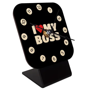 I LOVE MY BOSS, Quartz Table clock in natural wood (10cm)
