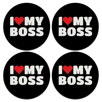 I LOVE MY BOSS, ΣΕΤ 4 Σουβέρ ξύλινα στρογγυλά (9cm)