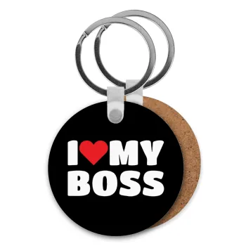 I LOVE MY BOSS, Μπρελόκ Ξύλινο στρογγυλό MDF Φ5cm