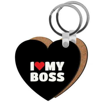 I LOVE MY BOSS, Μπρελόκ Ξύλινο καρδιά MDF