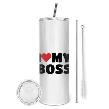 I LOVE MY BOSS, Tumbler stainless steel 600ml, with metal straw & cleaning brush