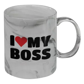 I LOVE MY BOSS, Κούπα κεραμική, marble style (μάρμαρο), 330ml