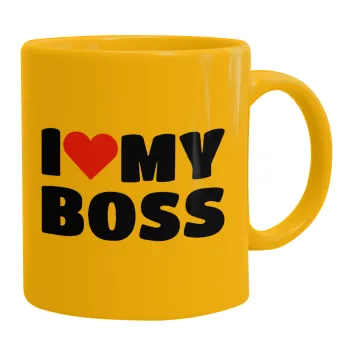 I LOVE MY BOSS, Ceramic coffee mug yellow, 330ml
