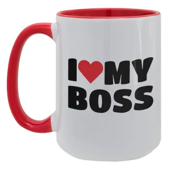 I LOVE MY BOSS, Κούπα Mega 15oz, κεραμική Κόκκινη, 450ml