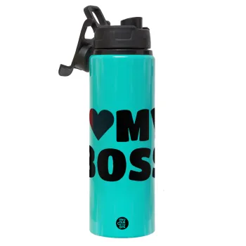 I LOVE MY BOSS, Metallic water bottle with safety lid, 850ml aluminum