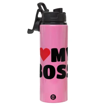 I LOVE MY BOSS, Metallic water bottle with safety lid, 850ml aluminum