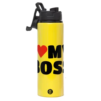 I LOVE MY BOSS, Metallic water bottle with safety lid, 850ml aluminum