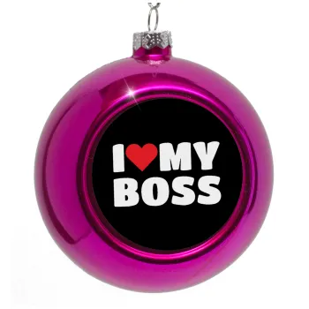 I LOVE MY BOSS, Purple Christmas tree ornament bauble 8cm