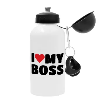 I LOVE MY BOSS, Μεταλλικό παγούρι νερού, Λευκό, αλουμινίου 500ml