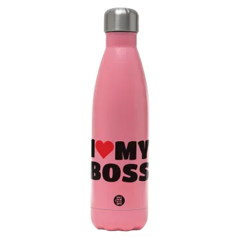 I LOVE MY BOSS, Μεταλλικό παγούρι θερμός Ροζ Ματ (Stainless steel), διπλού τοιχώματος, 500ml