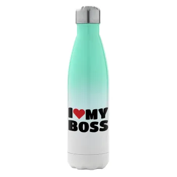 I LOVE MY BOSS, Metal mug thermos Green/White (Stainless steel), double wall, 500ml