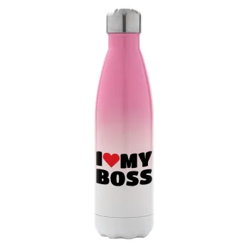 I LOVE MY BOSS, Μεταλλικό παγούρι θερμός Ροζ/Λευκό (Stainless steel), διπλού τοιχώματος, 500ml