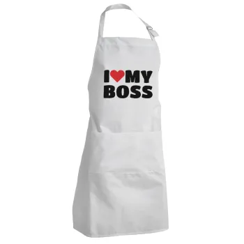 I LOVE MY BOSS, Adult Chef Apron (with sliders and 2 pockets)
