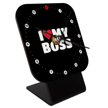 I LOVE MY BOSS, Quartz Wooden table clock with hands (10cm)