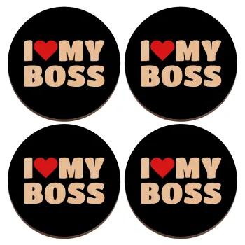 I LOVE MY BOSS, ΣΕΤ x4 Σουβέρ ξύλινα στρογγυλά plywood (9cm)