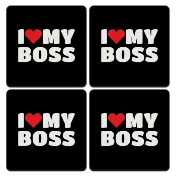 I LOVE MY BOSS, ΣΕΤ 4 Σουβέρ ξύλινα τετράγωνα (9cm)