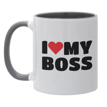 I LOVE MY BOSS, Κούπα χρωματιστή γκρι, κεραμική, 330ml